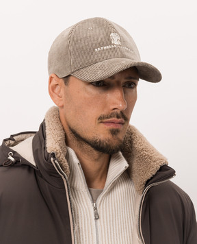 Brunello Cucinelli Beige corduroy cap with logo embroidery MY4999850