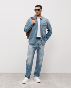 Versace Blue denim shirt with a worn effect 10207231A16386