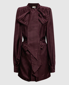 Saint Laurent Burgundy geometric print silk shirt dress 870951Y6K08