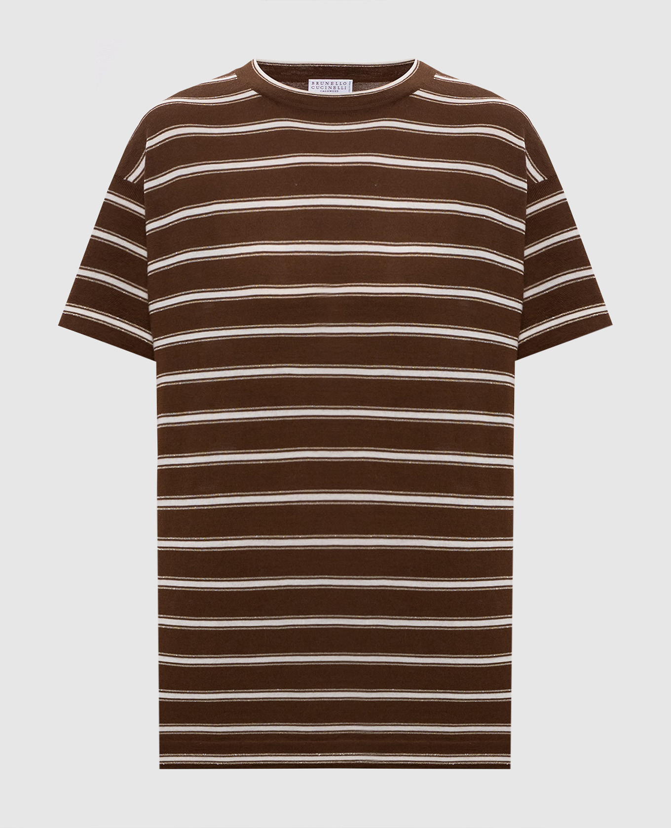 Brown striped wool and cashmere T-shirt