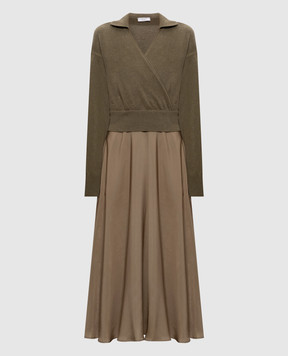 Peserico Khaki midi dress with double-layered wool and silk S82127F129095D