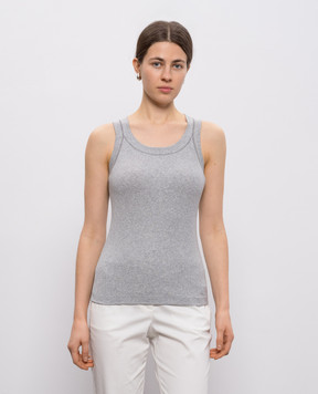 Peserico Grey melange ribbed top with chain A08623J005669