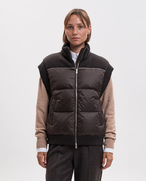 Peserico Brown down vest with monil chain A03473F07V9470