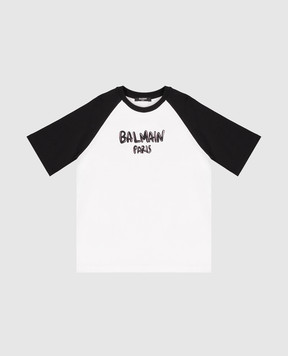 Balmain Children's white T-shirt with contrasting logo BZ8H81Z36721214