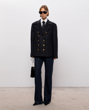 Dolce&Gabbana Dark gray double-breasted cropped wool coat F0Y57THU2B1