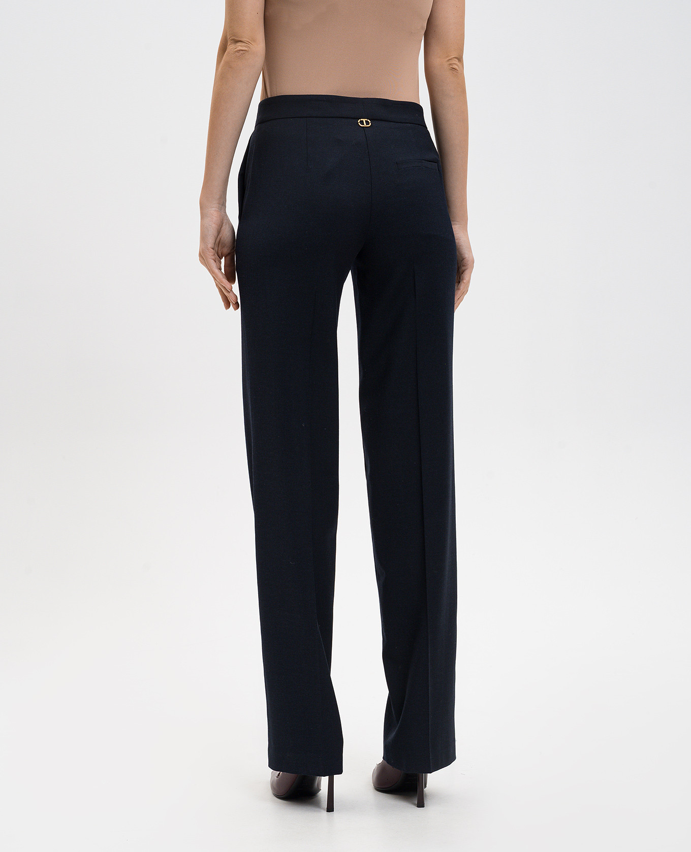 Blue wool pants with logo Twinset 4