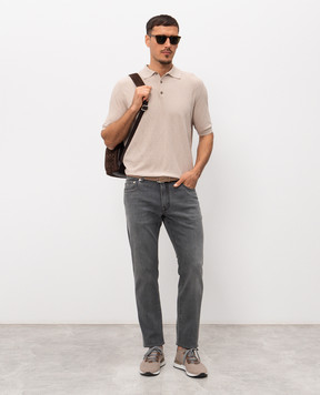 Peserico Beige polo shirt with geometric pattern R59489F149173Q