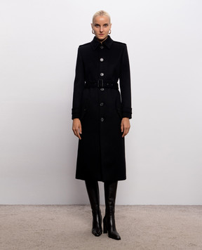 Saint Laurent Black wool coat with belt A001IQY060R