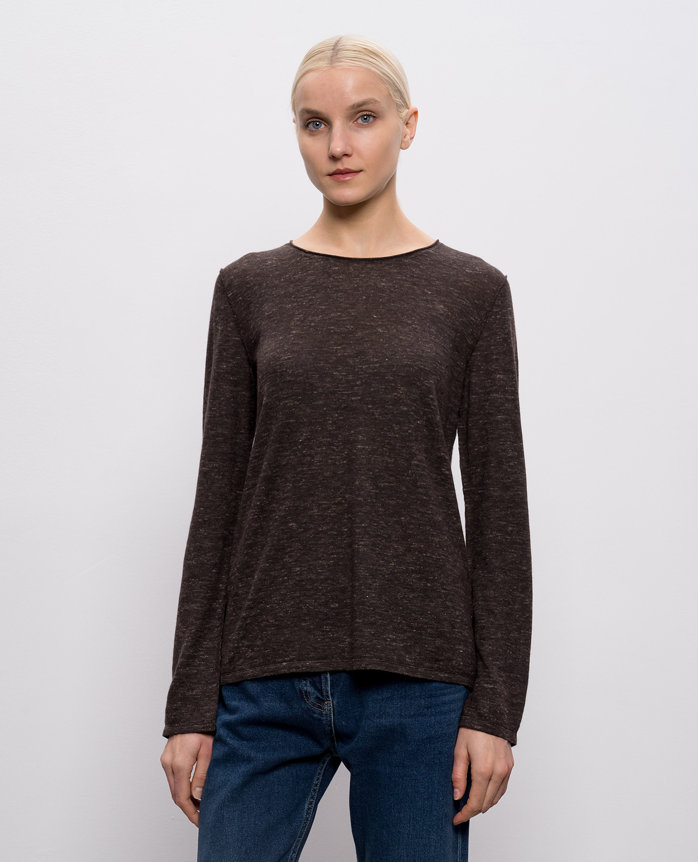 Brown melange Nile cashmere, silk and linen jumper The Row 3