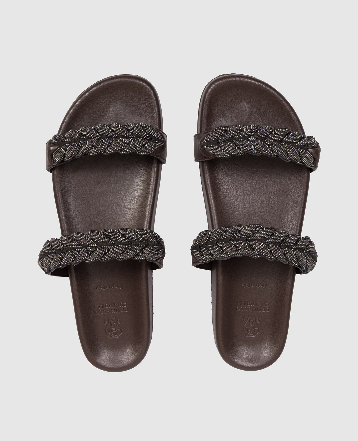 

Brown leather flip-flops with a monil chain Brunello Cucinelli