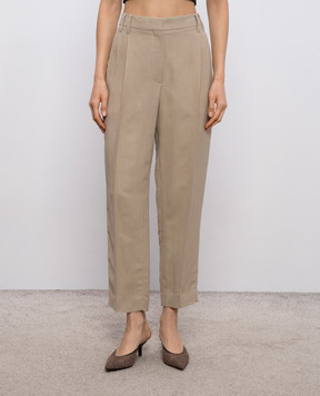 Brunello Cucinelli Beige linen pants with monil chain MH126P8292