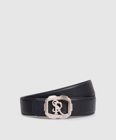 Blue leather belt with monogram