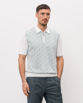 Stefano Ricci White silk polo shirt with zipper pattern K818108P31F26174