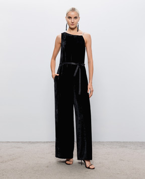 Peserico Black velvet jumpsuit with silk E02336A03952
