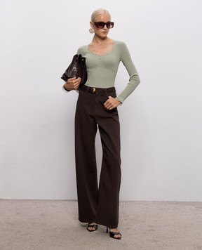 Twinset Green ribbed jumper with lace 262TP3390