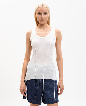 Masnada White ribbed tank top with accent stitching 8092
