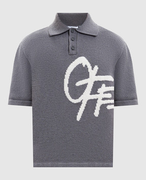 Off-White Grey linen polo shirt with logo pattern 44MHV009S26K001