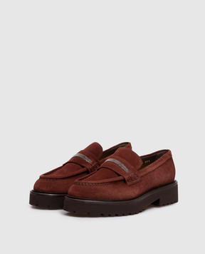 Doucal's Brown suede loafers with monil chain DD8741PHILUF252