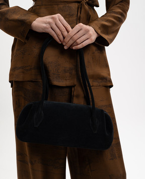 YUZEFI Oyster black suede baguette bag OYSTERSHOULDERBAG