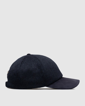 Stefano Ricci Blue wool and cashmere cap with suede peak MCV63SB05EWC003V
