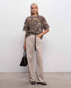 Brunello Cucinelli Beige jeans with logo patch MH137P4057