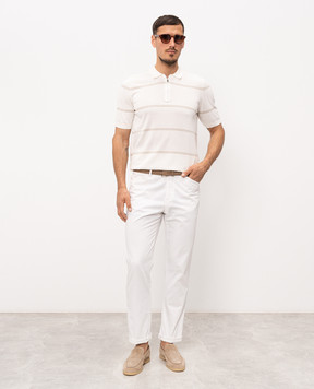 Cashmere&Whiskey Ivory striped polo shirt MB235Z