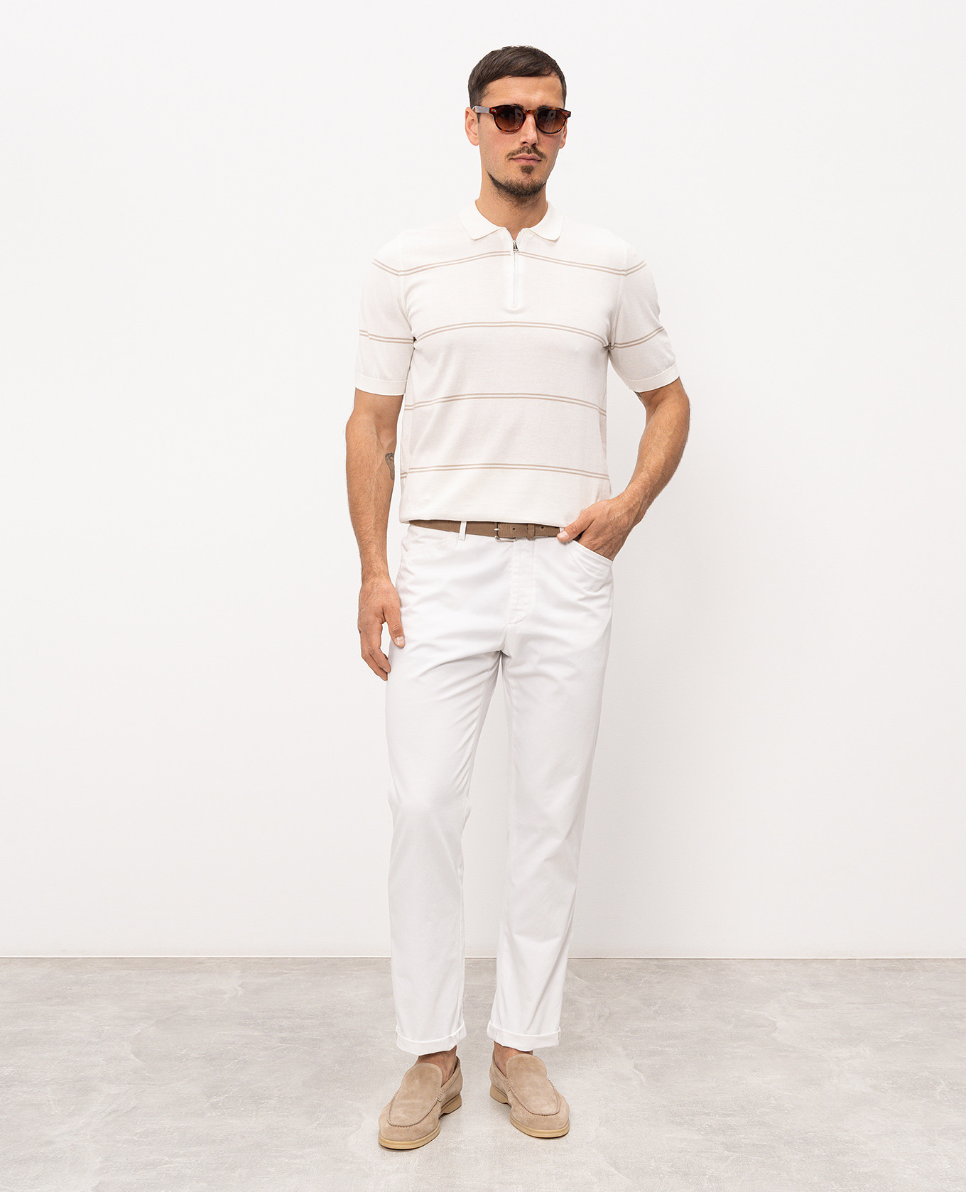 Ivory striped polo shirt Cashmere&Whiskey 2