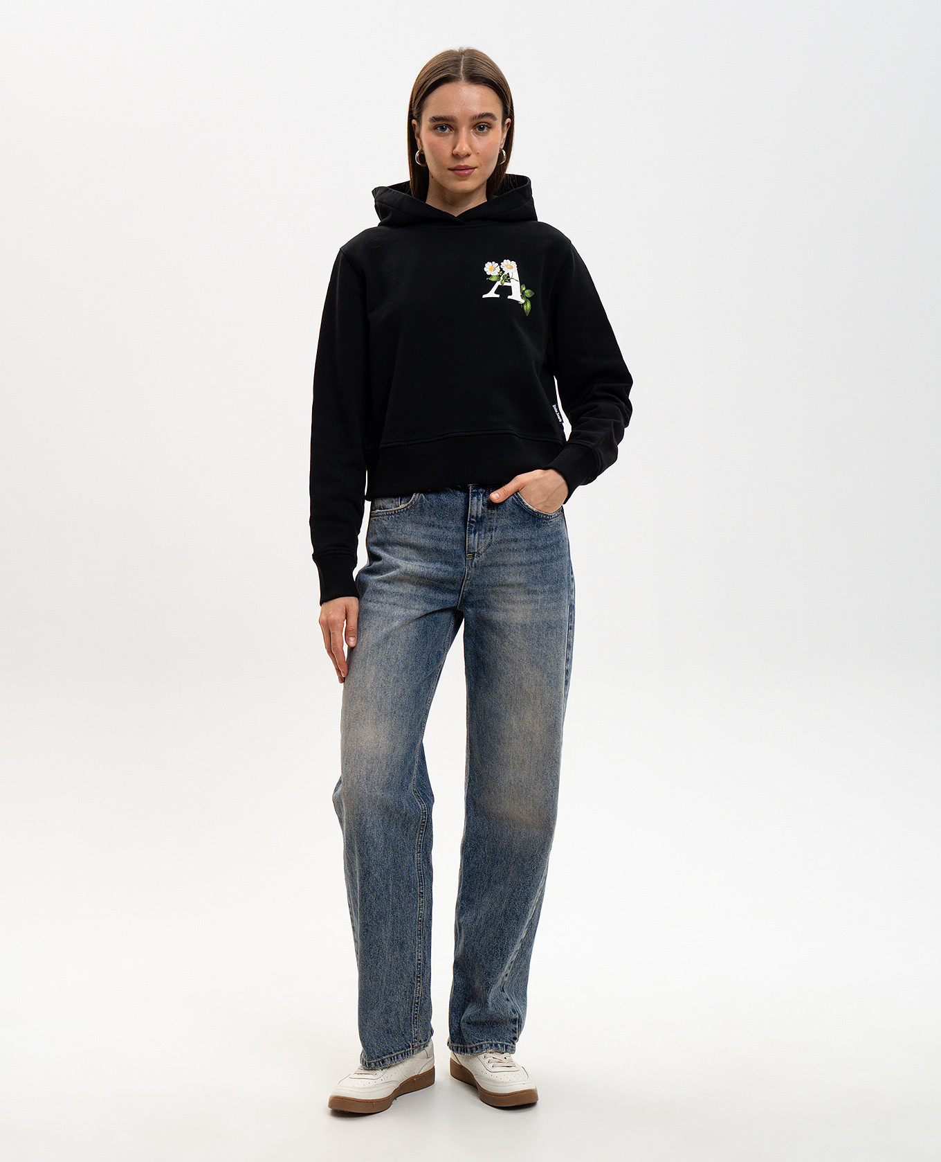 

Black hoodie with floral logo print Palm Angels