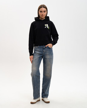 Palm Angels Black hoodie with floral logo print PWBB022G20FLE005