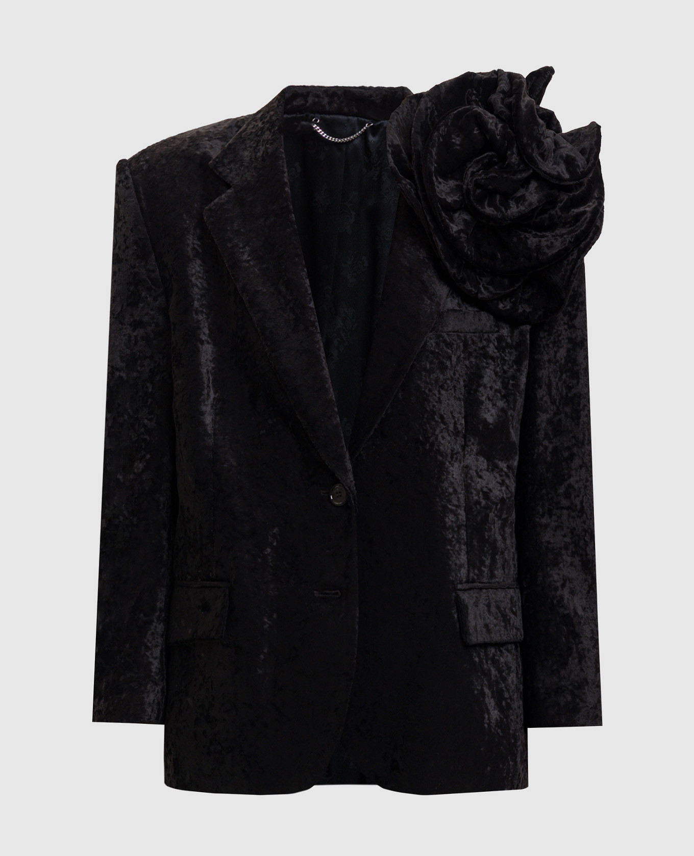 

Black velvet jacket with brooch Magda Butrym