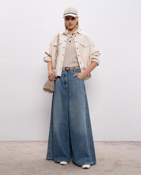 Brunello Cucinelli Blue palazzo pants with logo patch MA095P4079