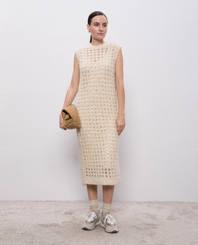 Peserico Beige openwork midi dress with alpaca wool E82090F0309208