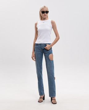 Off-White White ribbed top with logo embroidery 2FA00673T