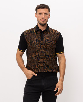 Stefano Ricci Black polo shirt with patterned silk K818102P13F25283