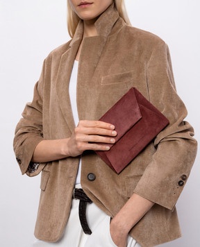 Brunello Cucinelli Burgundy suede clutch with embossed logo MWDLD2722P