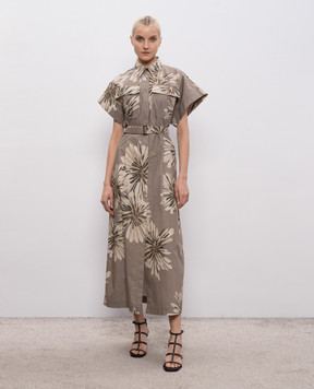 Brunello Cucinelli Khaki floral print shirt dress MQ197A5475