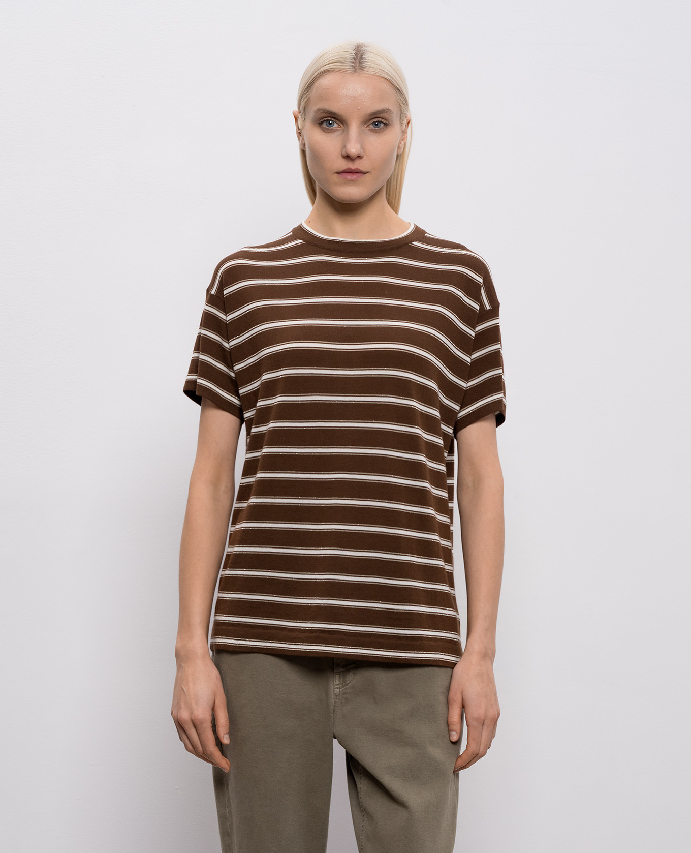 Brown striped wool and cashmere T-shirt Brunello Cucinelli 3