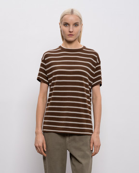 Brunello Cucinelli Brown striped wool and cashmere T-shirt M14854100