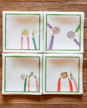 TESSITURA TOSCANA TELERIE HANDS ON XMAS white linen napkin set NT250135020067