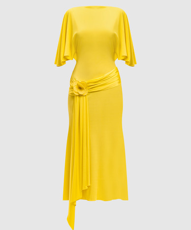 Robe midi jaune à drapé