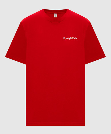 Red T-shirt with a print of the inscription