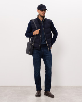 Stefano Ricci Blue wool, silk and cashmere polo shirt with a pattern KE04003P30E26360