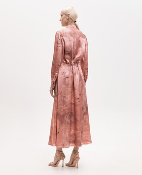 Kiton Pink silk shirt dress with floral print D52302K0873G