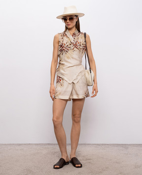 Brunello Cucinelli Beige printed silk blouse MQ967EG906