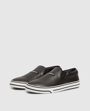 Dolce&Gabbana Brown leather slip-ons DG Sailing CS2428A8034