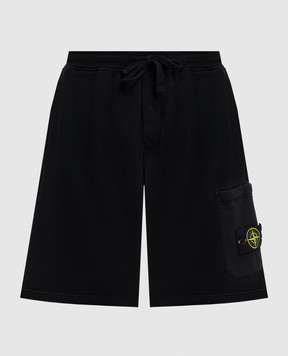 Stone Island Black shorts with logo patch L1S156200011S0051
