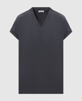 Brunello Cucinelli Grey melange T-shirt with monil chain M0T18BD222
