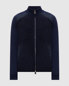 Stefano Ricci Blue cashmere and silk cardigan with crocodile leather K606398N16F26326