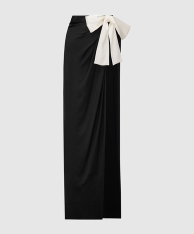Black silk pleated skirt