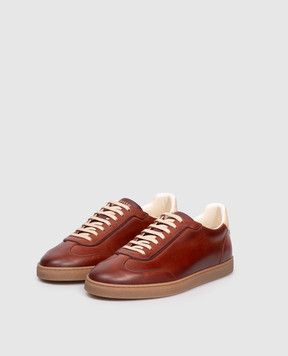 Brunello Cucinelli Brown leather sneakers with logo MZUNIGJ336